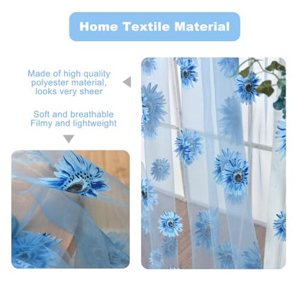 Ufurty 2pcs Sunflower Window Curtain Blue Floral Voile Sheer Curtains - color: Blue Flower, size: 39.4"W x 78.7"L (Pack of 2)