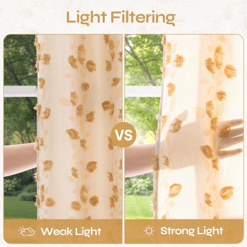 BGment Yellow Linen Curtains for Living Room 84 inches Long - 2 Panels - color: Yellow, size: 52"W x 84"L (Pack of 2)