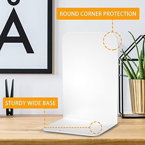 VFINE Bookends 4 Pairs, White Metal Book Ends, Bookends for Shelves, Book Stopper for Heavy Books, Book Dividers for Home Office - color: White 4 Pairs Bookends