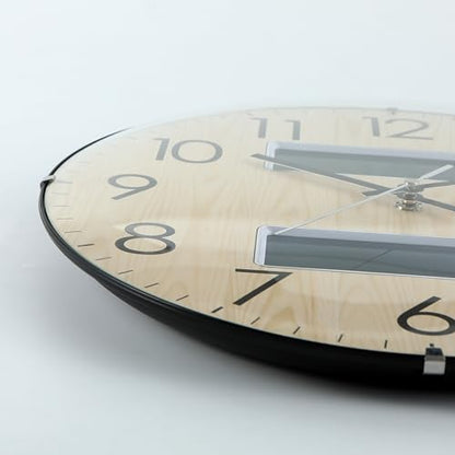 Nbdeal 13-Inch Analog Silent Wall Clock with Calendar Temperature & Humidity (Natural) - color: Natural