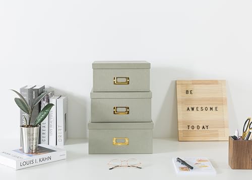 Soul & Lane - Gray Decorative Photo Storage Boxes with Lids, Set of 3 - color: Gray