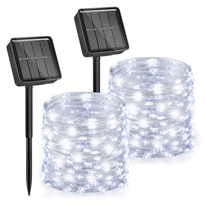 Solar Fairy Lights,33Ft 100 LED Solar String Lights with 8 Modes Pure White - color: Pure White, size: 33FT*2Packs
