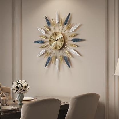 Cuspin 24 Inch Gold Wall Clock Large Mid Century Modern Sunburst Wall Clock - color: Leaf Sunburst, size: Small
