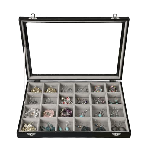 Stratalife 24 Grid Earring Organizer, Jewelry Holder Organizer with Lid - color: Gray-Black, size: 24 Grid