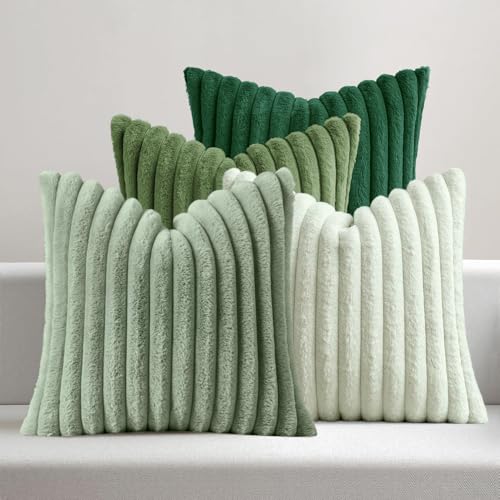 MIULEE Faux Fur Plush Decorative Throw Pillow Covers 20x20, Green - color: Green, size: 20" x 20" (Pack of 4)