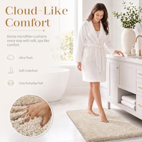 Yimobra Bathroom Rugs Non Slip Washable 32x20, Plush Bath Mat, Beige&White - color: Light Beige and White, size: 32" X 20"