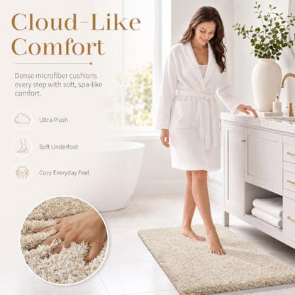 Yimobra Bathroom Runner Rug Non Slip 70x24,Long Bath Mat, Light Beige&White - color: Light Beige and White, size: 70" X 24"