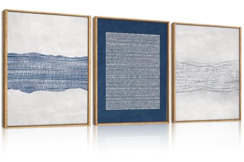 Aryroi Navy Blue and White Abstract Framed Canvas Wall Art Set- 12"x16"x3 - color: Navy Blue Dot Wall Art, size: 12"L x 16"W