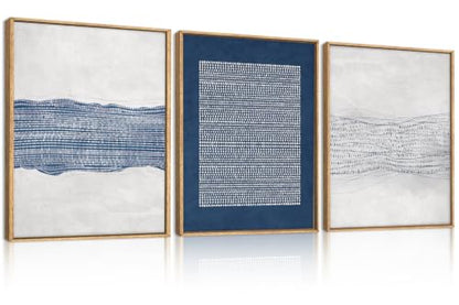 Aryroi Navy Blue and White Abstract Framed Canvas Wall Art Set- 12"x16"x3 - color: Navy Blue Dot Wall Art, size: 12"L x 16"W