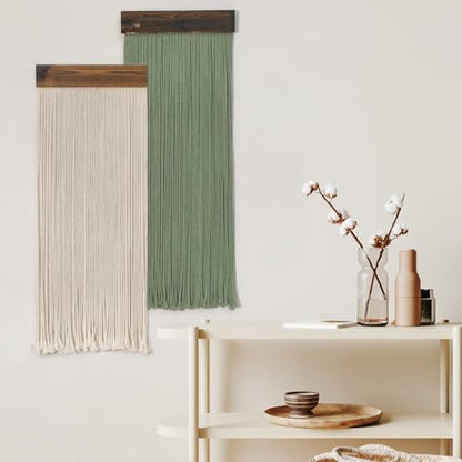 LB Beige Light Green Macrame Wall Hanging Set of 2, 12x31 Inch - color: Light Green Beige