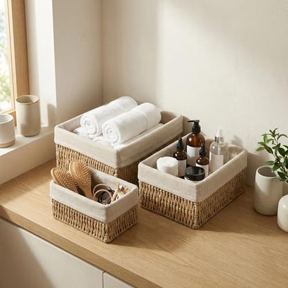 Wicker Storage Baskets Set of 3, Bathroom & Shelf Bins - size: Small without Lids