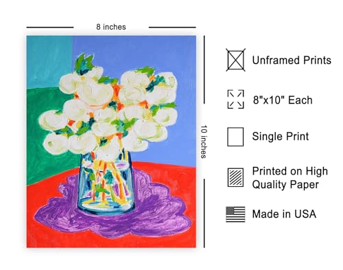 Monem Art White Viburnum Bouquet Print - Colorful Floral Still Life Poster - Wall Decor for Living Room, Bedroom or Dining Room - 8x10 Unframed Wall Art by Tamara Jare - color: Style-07, size: 8"L x 10"W