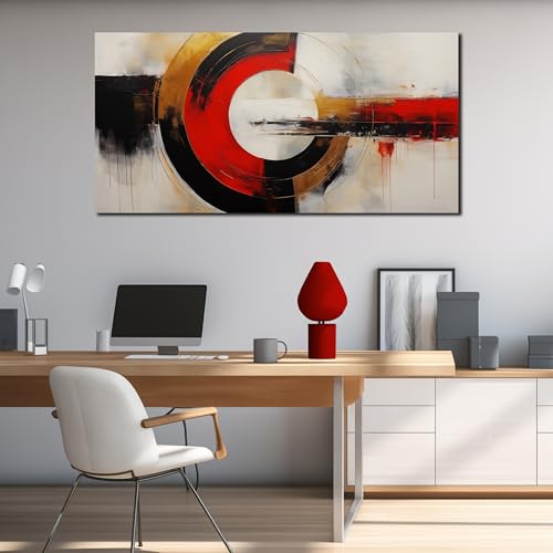 AUUZAIUA Abstract Canvas Wall Art Black and Red Geometry Prints 29x58 In - color: red, size: 29"L x 58"W
