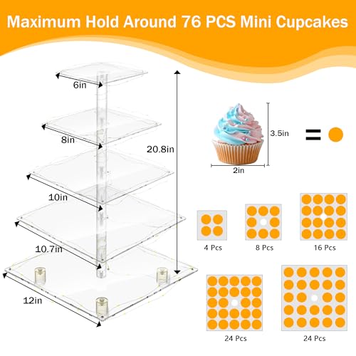 YestBuy 5 Tier Cupcake Stand for 60 Cupcakes with Yellow Lights - color: Yellow, size: 5 Tier Square