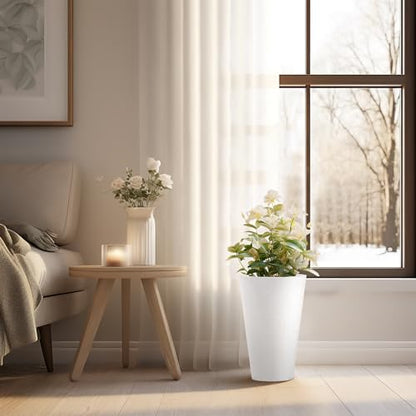 Kante Set of 2 White Plastic Round Planters 13" Tall Home & Outdoor - color: White, size: 13" H