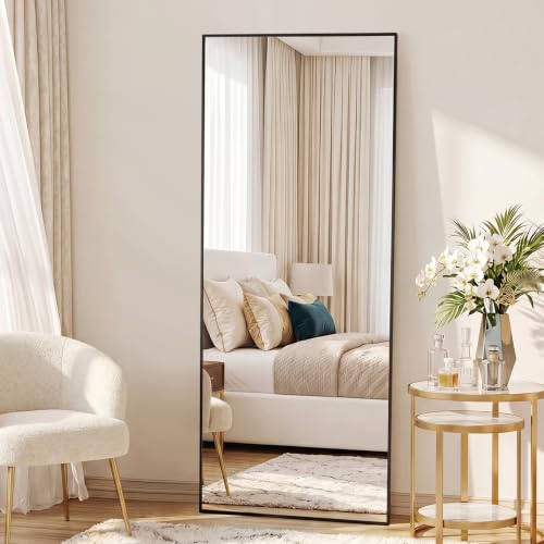 DUMOS 64"x21" Full Body Mirror with Stand, Full Length Mirror, Black