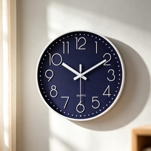 jomparis 12 Inch Silent Non-Ticking Battery Operated Quality Quartz Round Wall Clock Navy Blue Color Modern Decor Clock for Home Office Bedroom Classroom - color: 1 Pack - Navy, size: 12 Inch