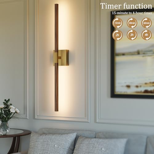 Rayogale Gold & Walnut Wireless Wall Sconce with Remote Control, 24 Inch - color: Gold & Walnut, size: 24 Inch(2 Pack)
