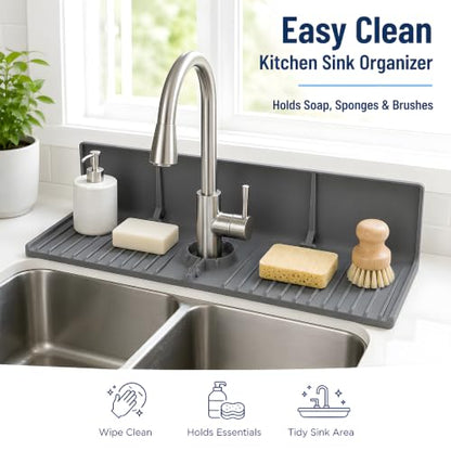 Gosmol Faucet Mat for Kitchen Sink - High Back Silicone Sink Splash Guard - color: Gray, size: 17.5x8.8 inch