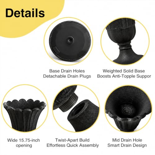 NicBex 24" Tall Urn Planters for Outdoor Plants Set of 2 - Black Petal - color: Black