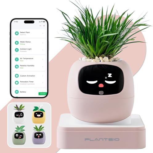 PLANTSIO Smart Plant Pot with Screen, 80ml Self-Watering Planter Pink - color: Pink