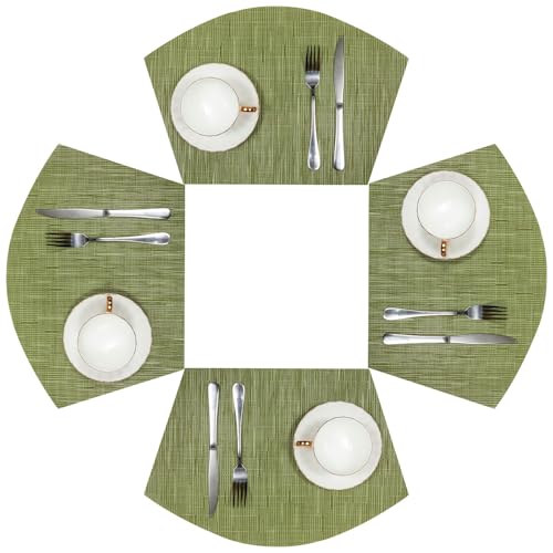 SHACOS PVC Woven Vinyl Wedge Placemats Set of 4 Round Table Placemats Wipe Clean Heat Resistant Round Table Mats (4, Green) - color: Green