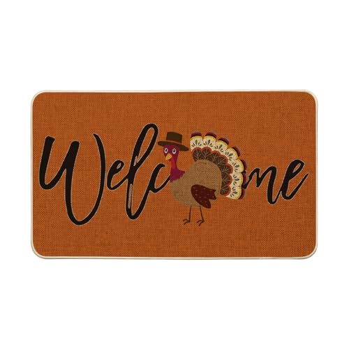 Artoid Mode Orange Turkey Thanksgiving Welcome Doormat, Thanksful Home Decor Low-Profile Switch Rug Door Mat Floor Mat for Indoor Outdoor 17x29 Inch - color: Orange