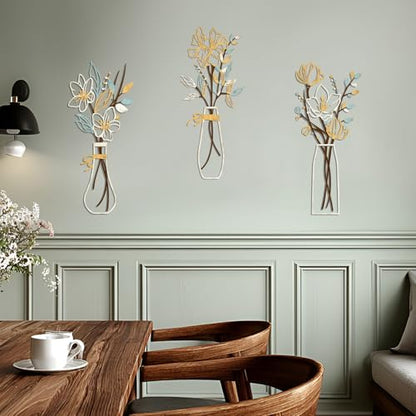 Zzbakress 3 Pieces Metal Flowers Wall Art for Bathroom (Beige Gold) - color: Beige Gold