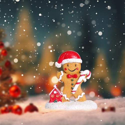 Mini Cute Gingerbread Man Ornament with Santa Hat Hand-Painted Resin Christmas Village Figurine Festive Xmas Statues Christmas Indoor Decor Village Sets for New Year - color: Gingerbread Man