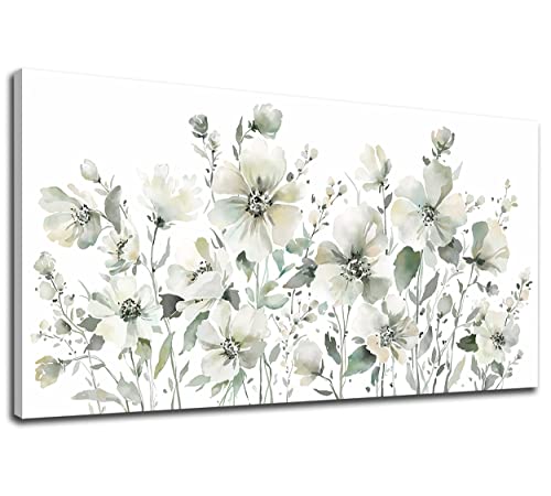 Elegant Flowers Wall Art Abstract Floral Pictures Wall Decor Modern Green Botanical Canvas Painting Flower Blossom Canvas Print Artwork for Living Room Bedroom Office Home Wall Decoration 29" x 58" - color: Green Elegant Flowers, size: 58"L x 29"W