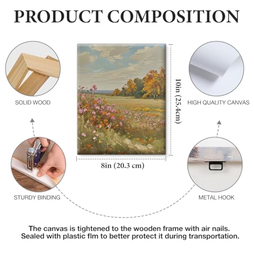 APOHBGV Vintage Wildflower Meadow Canvas Wall Decor, Mountain Floral Landscape Nature Art, Rustic Countryside Scenery Artwork Suitable for Living Room Bedroom Bathroom Home Decoration, 8x10 Inch - color: Home05