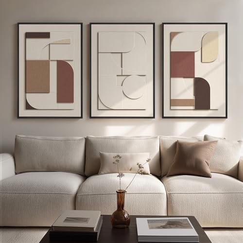 Large 3D Textured Neutral Abstract Framed Wall Art for Living Room, 3 Piece - color: Neutral --D, size: 20"w X 30"h X 3pcs