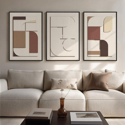 Large 3D Textured Neutral Abstract Framed Wall Art for Living Room, 3 Piece - color: Neutral --D, size: 20"w X 30"h X 3pcs
