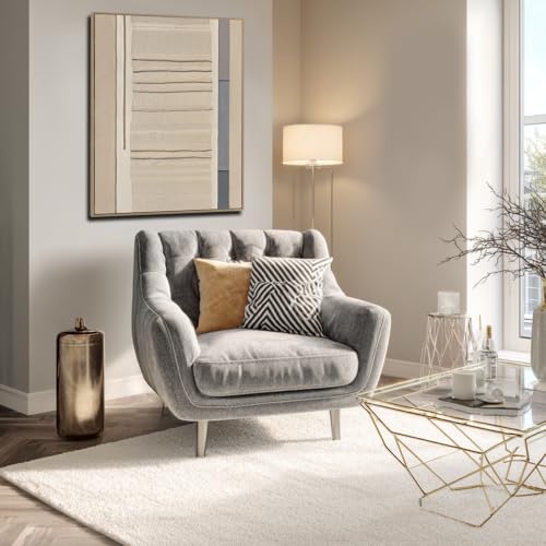 Minimalist Wooden Framed Canvas Wall Art for Living Room Neutral Modern Artwork Beige Abstract Wall Decor Pictures for Bedroom Home 32x40 Inch - color: Lines, size: 40"L x 32"W