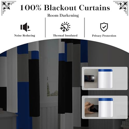 Tyrot Blue Gray Black Blackout Curtains for Bedroom Living Room 45 inch - color: Blue, size: 42"W x 45"L (Pack of 2)