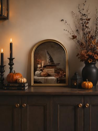 TwoDays Vintage Halloween Gold Arched Framed Wall Art, 11" x 13.8"