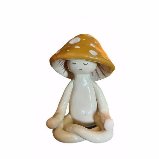 Meditation Mushroom Resin Statue, Cute Yoga Mushroom Figurine