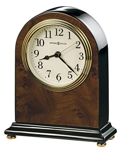 Howard Miller Bedford Tabletop Clock | Walnut Piano Finish, Brass-Tone Bezel, Quartz Movement, Off-White Dial – Home & Office Decor