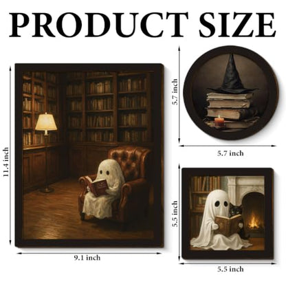 BIQRP 3 Pcs Halloween Ghost Reading Books Wall Art Set - color: Books