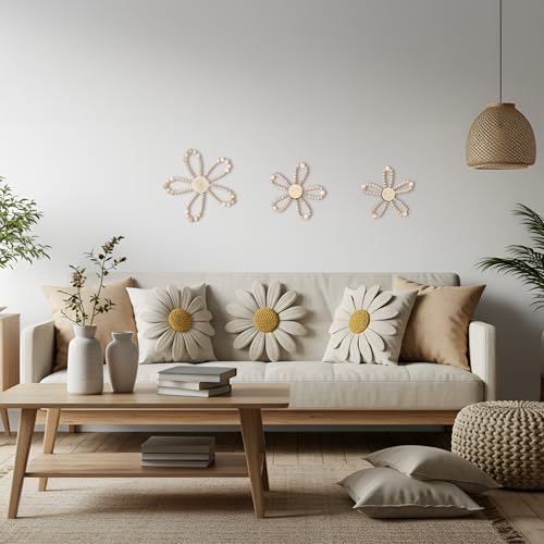 AceOrbit 3 Pcs Boho Daisy Flower Wall Decor, 6.69'', 7.87'', 9.84'' - size: 9.84'', 7.87'', 6.69', style: Wildflower