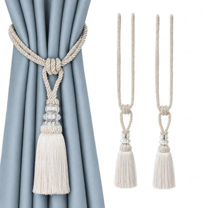 BEL AVENIR 2 Pack Curtain Tiebacks Hand-Woven Holdbacks Tassels Tiebacks - color: Beige, size: 2 Pack