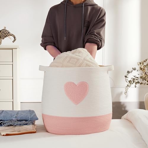 Pink Laundry Basket for Girls Room Baby Nursesry Hamper 60L Large