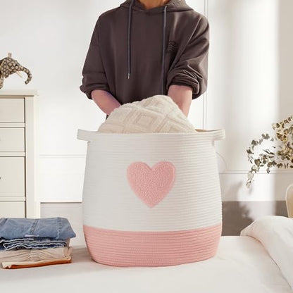 Pink Laundry Basket for Girls Room Baby Nursesry Hamper 60L Large