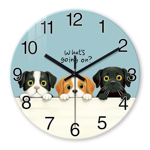 XNM Cute Dog Glass Wall Clocks Battery Operated 12 Inch - color: Blue1, size: 12 Inch
