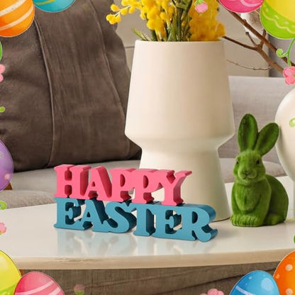 Yalikop Pastel Easter Table Decorations Happy Easter Sign for Home Wooden Sign Blocks Indoor Home Decorative Signage for Tables Office Wall Shelf Desk Shelf Mantel Farmhouse - style: Easter