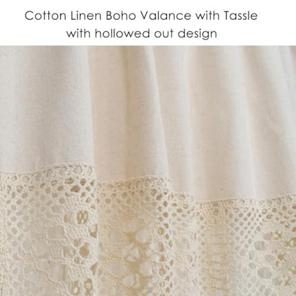 Molaxhome Linen Valances for Windows Boho Kitchen Valance Window Treatments - color: Beige, size: 59"W x 24"L (Pack of 1)