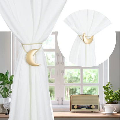 Magnetic Curtain Tiebacks Alloy Moon Curtain Holdbacks Silver/Gold Curtain Tie Backs Curtain Clips Ropes -Set of 2 - color: Gold