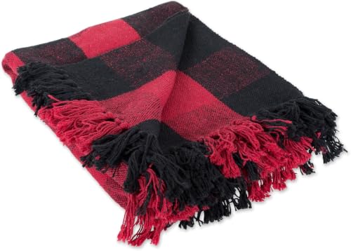 DII Buffalo Check Collection Rustic Farmhouse Throw Blanket with Tassles, 50x60, Tango Red/Black - color: Tango Red/Black, size: 50x60"