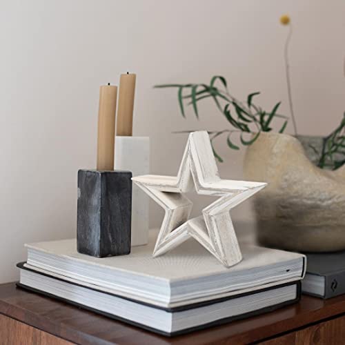 LOSOUR Set of 2 Decorative Objects Stars-Tiered Tray Decor, Coffee Table Decor, Shelf Decor Accents, Bookshelf Decor, Entry Table Decor, Desk Decor for Modern Farmhouse Decor (Washed White) - color: Washed White