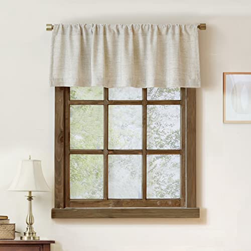 Oindec 2 Pack Farmhouse Faux Linen Valance Curtains, 54x15 inch, Natural - color: Natural, size: 54"W x 15"L (Pack of 2)